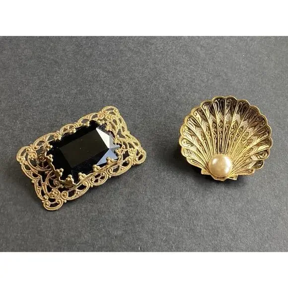 Bundle of Estate Brooches Gold Tone Monet West Germany Stones Filigree Vintage - Picture 11 of 16